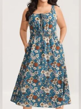 BloomChic Teal Floral Smocked Maxi Dress